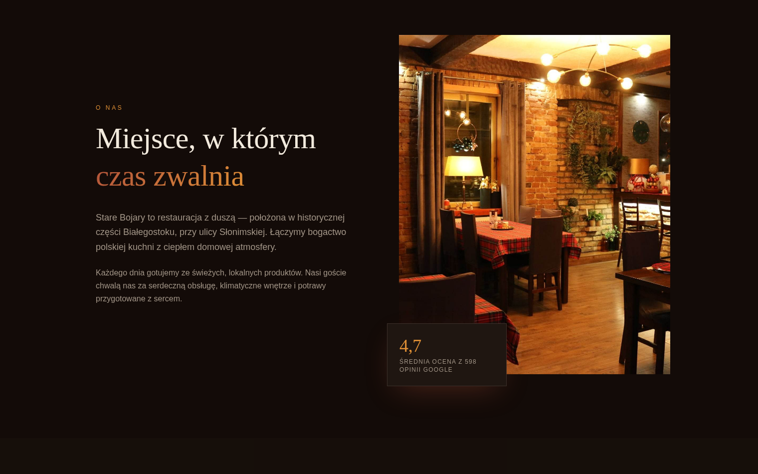 Stare Bojary — sekcja o restauracji